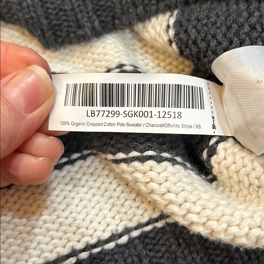 Quince 100% Organic Cropped Cotton Polo Sweater Charcoal/Off White XS - Picture 9 of 12